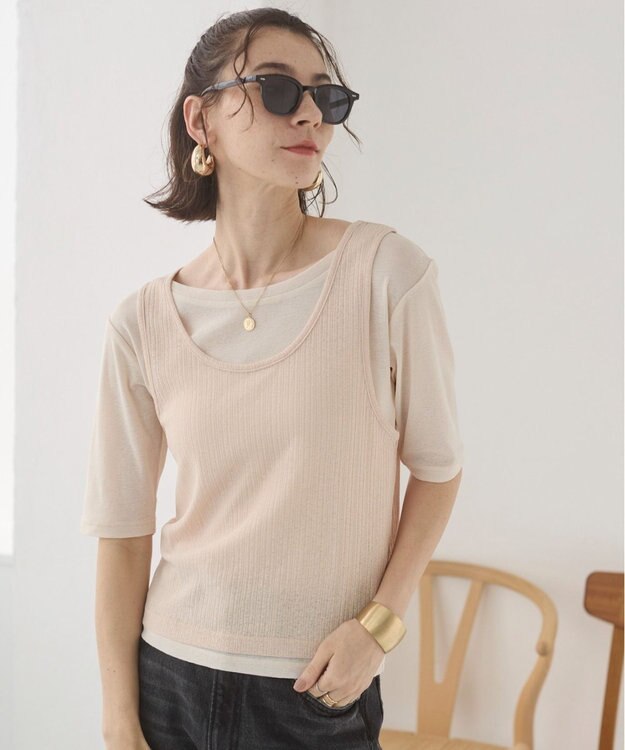 WEGO 【ANGIE VINTAGE】シアースラブレイヤードTシャツ ナチュラル
