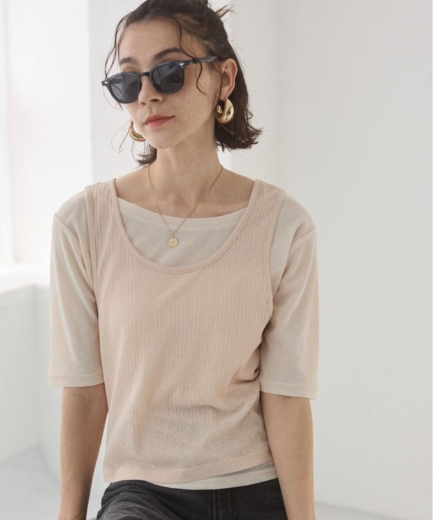 WEGO 【ANGIE VINTAGE】シアースラブレイヤードTシャツ ナチュラル