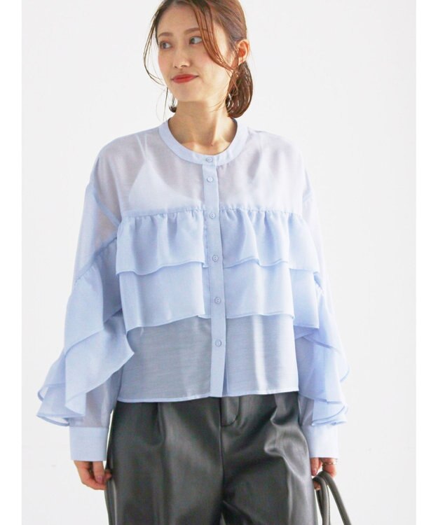 Te chichi シアーフリルティアードブラウス サックスブルー