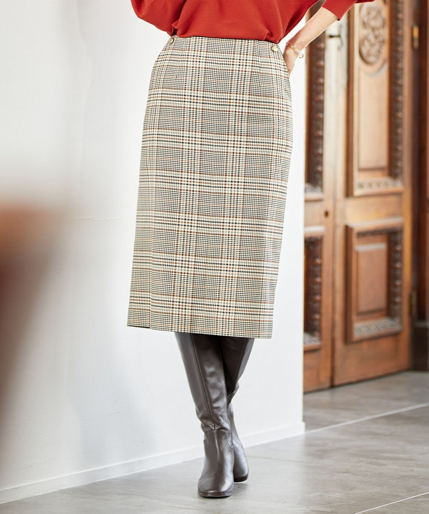 J.PRESS LADIES S 【洗える】PL/Visストレッチチェック スカート ベージュ系3