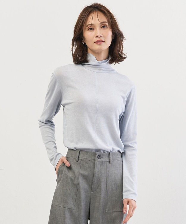 J.PRESS LADIES L タートルジャージー カットソー サックスラメ系