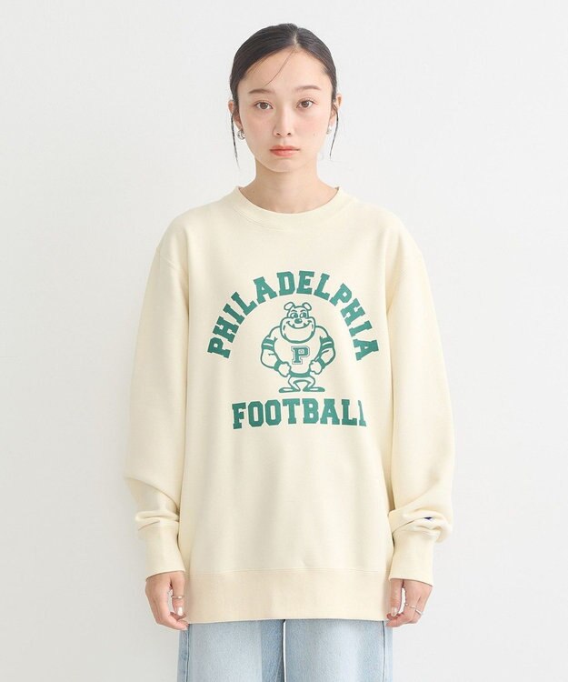 earth music&ecology チャンピオン　ｅｍａｅプリント裏毛プルオーバー Ivory