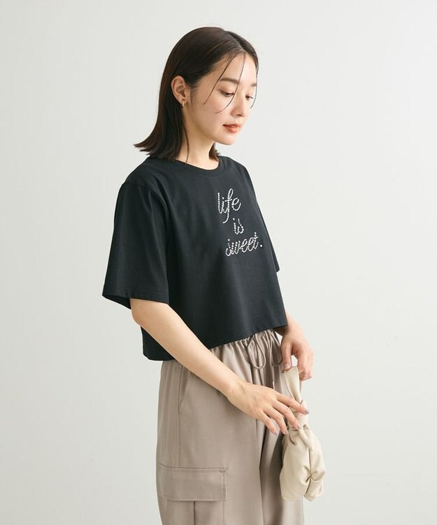 Green Parks ・ｓｗｉｎｇ　ｂｙ　ラインストーンロゴショートＴＥＥ Black