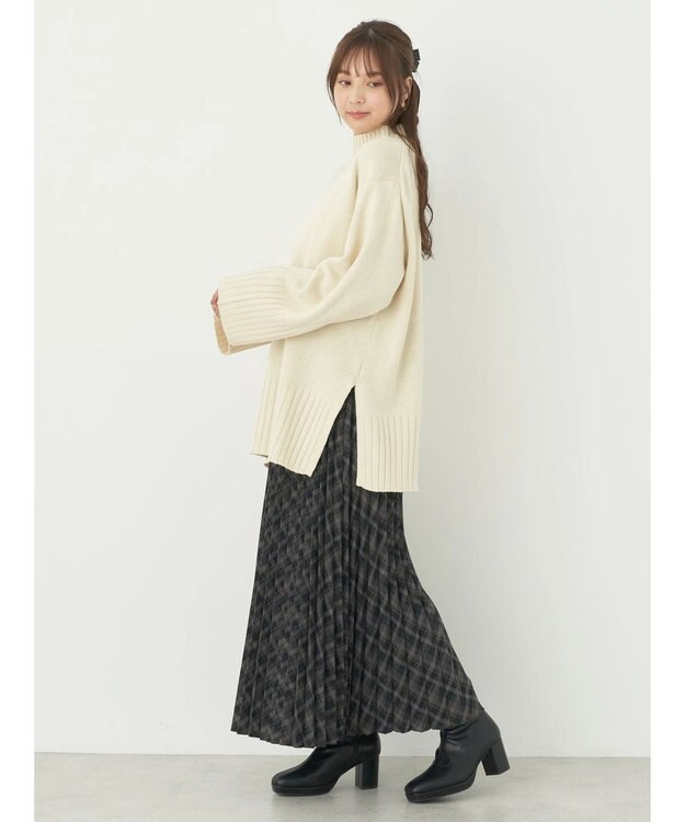 earth music&ecology アンチピリングリブハイネックチュニック Ivory