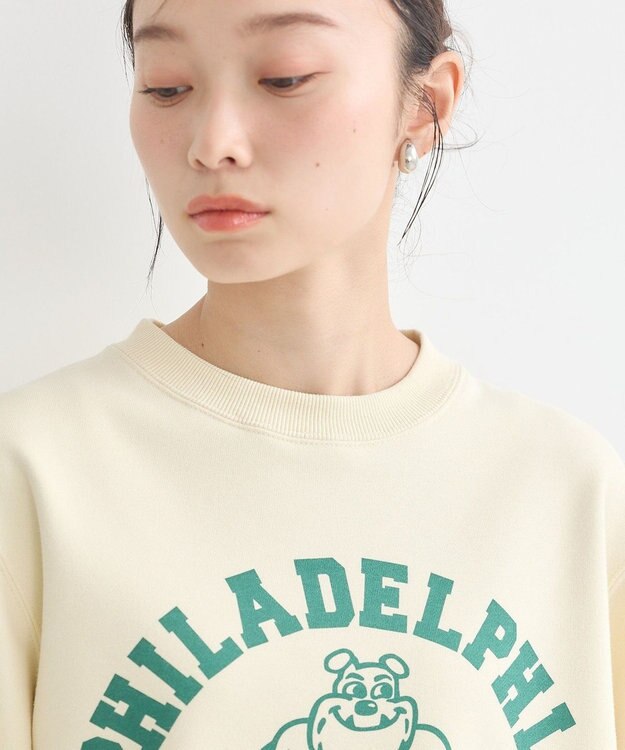 earth music&ecology チャンピオン　ｅｍａｅプリント裏毛プルオーバー Ivory