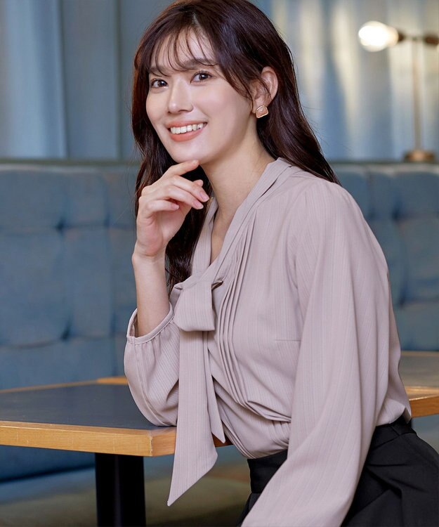 Tiaclasse 【新色追加・洗える】リボンタイブラウス グレージュ