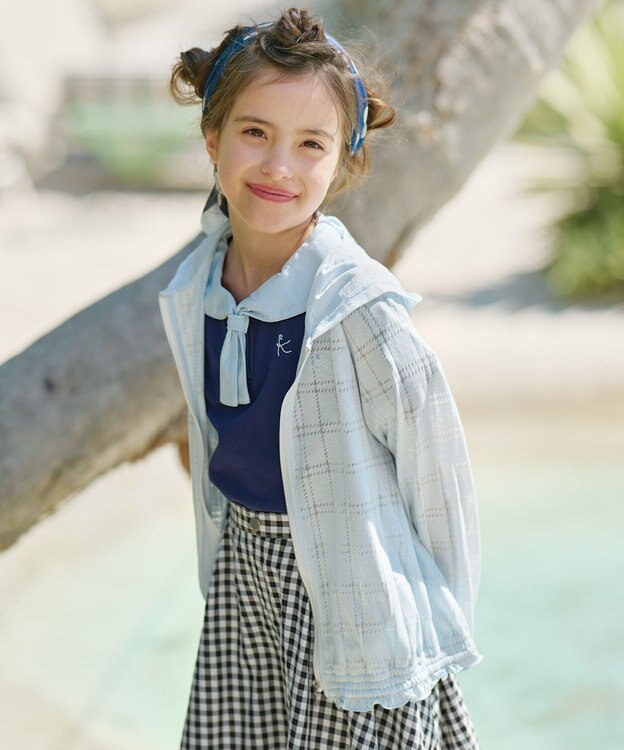 組曲 KIDS 【150-160㎝】【UVケア】オパールチェック パーカー サックスブルー系