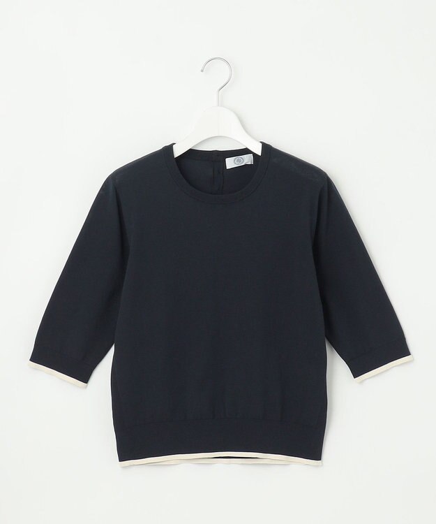 J.PRESS LADIES BASIC HT COTTON クルーネック ニット ネイビー系