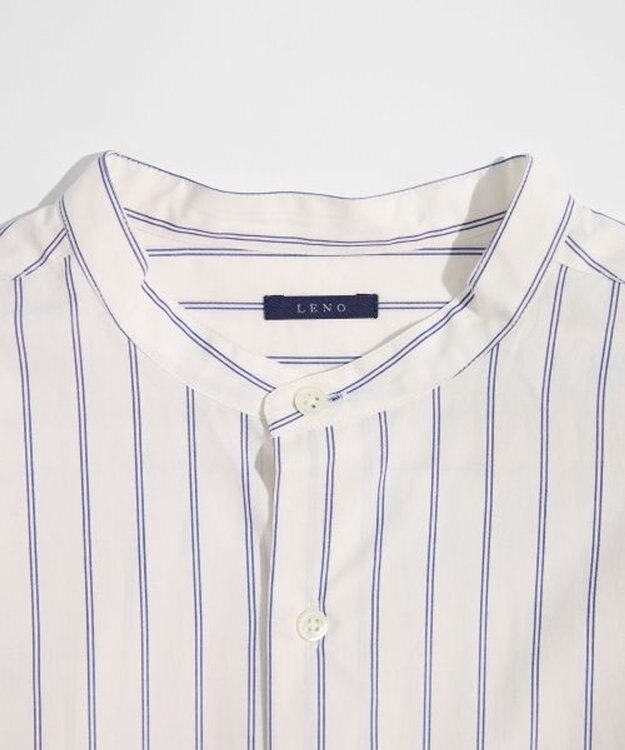 LENO BAND COLLAR SHIRTS 《UNISEX》 バンドカラーシャツ WHITE STRIPE
