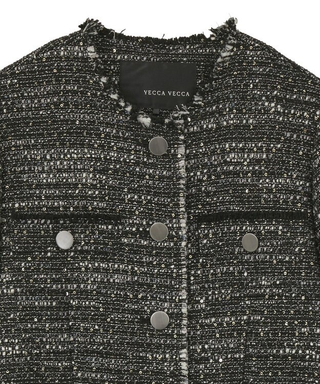 YECCA VECCA ノーカラーツイードジャケット Black