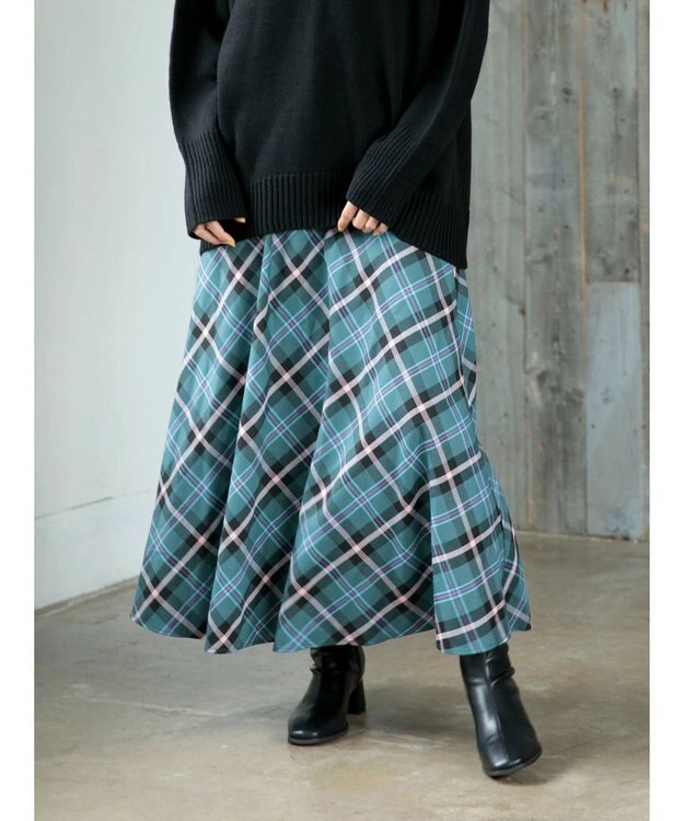 Green Parks ・Ｐｅｔｉｔ　Ｆｌｅｕｒ　バイヤスチェックフレアスカート Green