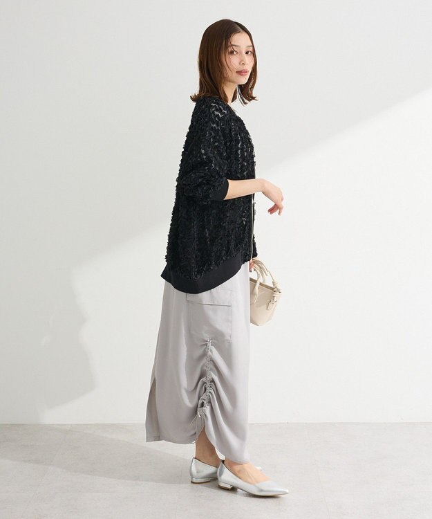 Green Parks フラワー柄チュールブルゾン Black