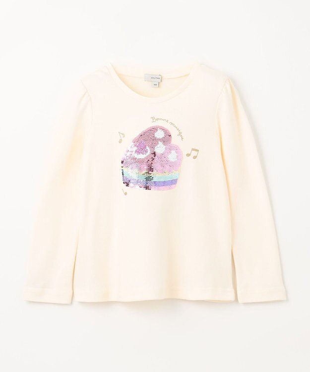 ANY KIDS ミラクルスパンコール長袖Tシャツ エクリュ（ケーキ×ピアノ）
