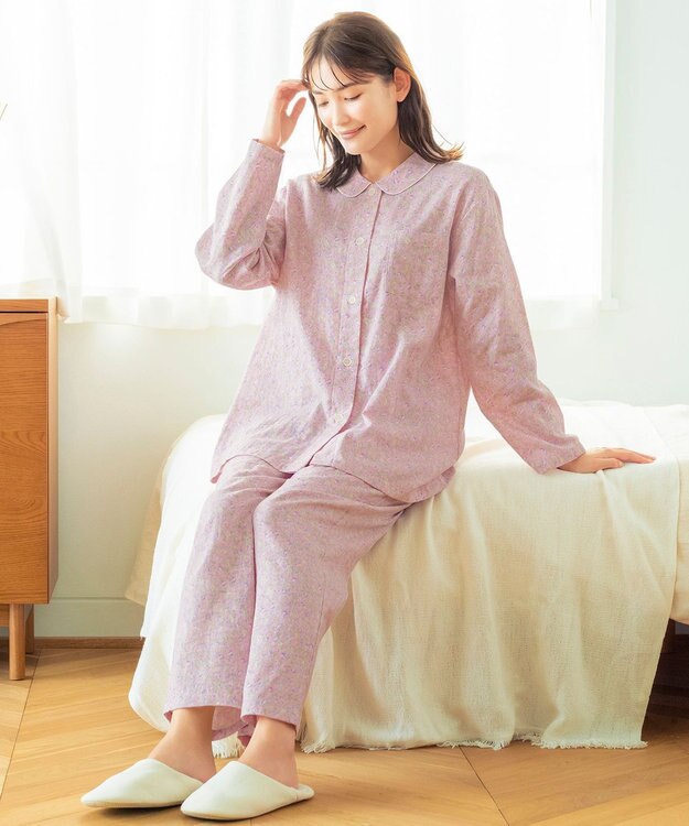 Wing パジャマ 長袖 長ズボン 綿100%(本体) 二重ガーゼ素材 レディース EP7043 ウイング／ワコール ピンク