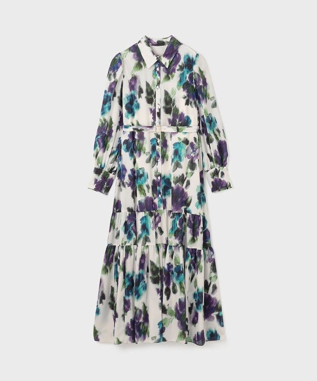 GRACE CONTINENTAL フラワープリントティアードワンピース ホワイト