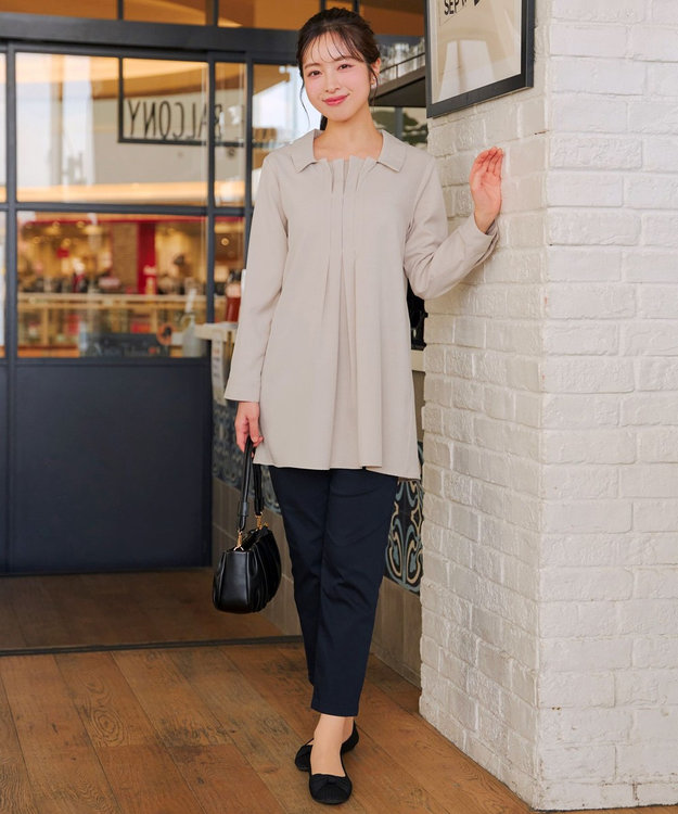 Tiaclasse フロントタックシャツチュニック グレージュ