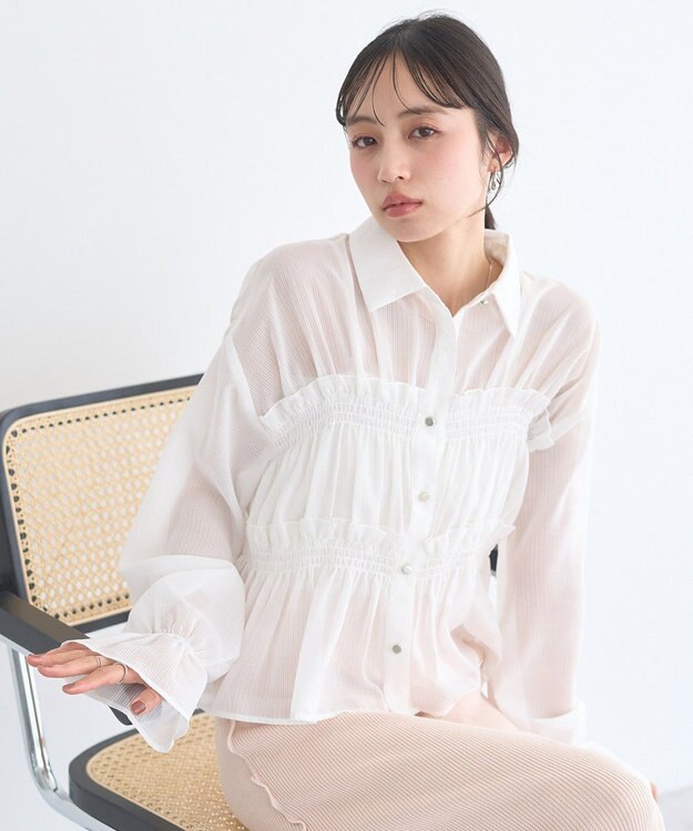 earth music&ecology シャーリングストライプシャツ Stripe White