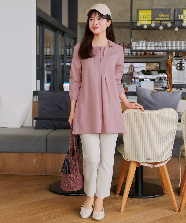 Tiaclasse フロントタックシャツチュニック ピンク