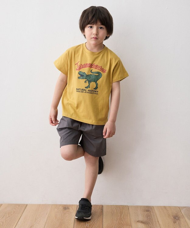 ANY KIDS 恐竜プリント 半袖 Tシャツ マスタード（ティラノサウルス）