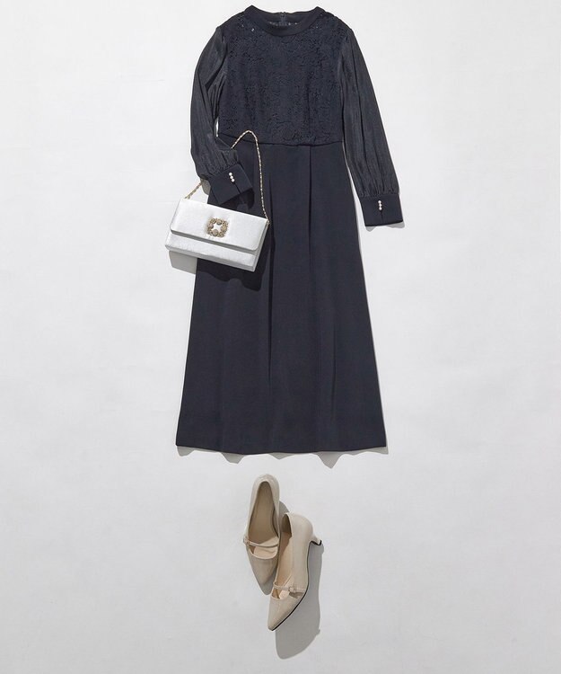 ANY SIS 【洗える】Nobleコンビ ドレス ネイビー