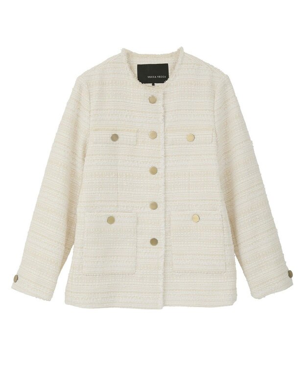 YECCA VECCA ノーカラーツイードジャケット Ivory