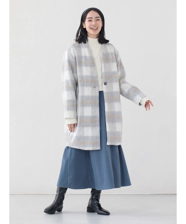 Green Parks コクーンシルエットチェックシャギーコート Gray