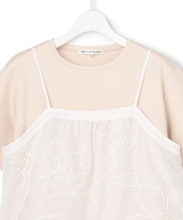 23区 【先行予約】シアーエンブロイダリー キャミソール コンビ Tシャツ ベージュ系