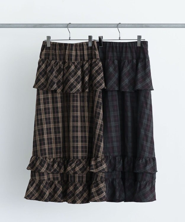 Green Parks ■ＥＳＣＡＲ　チェックペプラムフレアスカート Purple