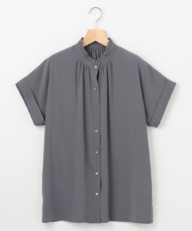 組曲 バウンディングシャーティング バンドカラーフリル ブラウス グレー系