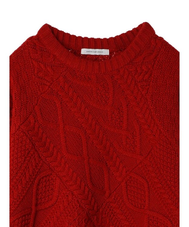 AMERICAN HOLIC パッチワークケーブルニットチュニック Red
