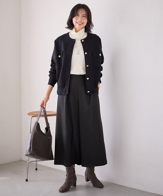 ANY 【洗濯機可/ウエストゴム】ライトツイードワイドパンツ チャコール