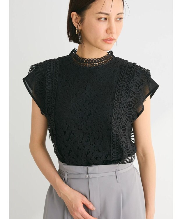 Green Parks ・Ｐｅｔｉｔ　Ｆｌｅｕｒ　フレンチレーシ－ブラウス Black