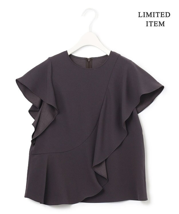 ICB 【WEB限定・洗える】BackSatinGeorgette ラッフルブラウス グレー系