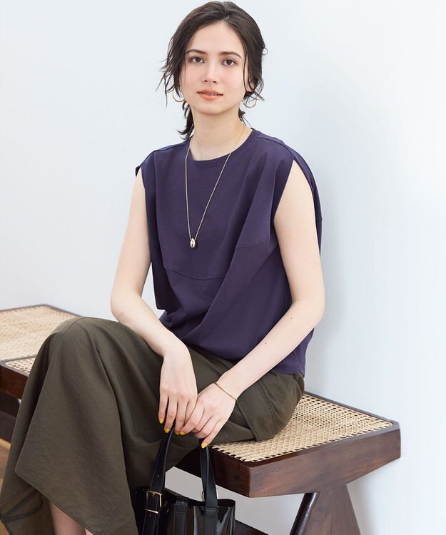 23区 【SLOW/一部店舗限定】ライトツイストコットン 切り替えデザイン Tシャツ パープル系