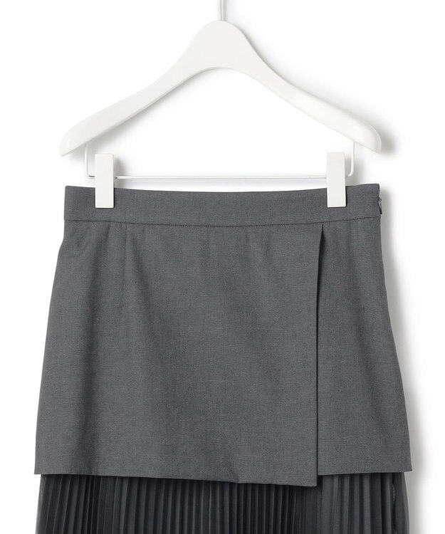 ICB L 【洗える】LooseWeave ドッキングプリーツスカート チャコール系