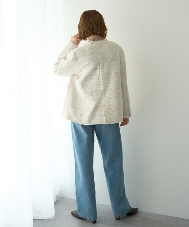 YECCA VECCA ノーカラーツイードジャケット Ivory