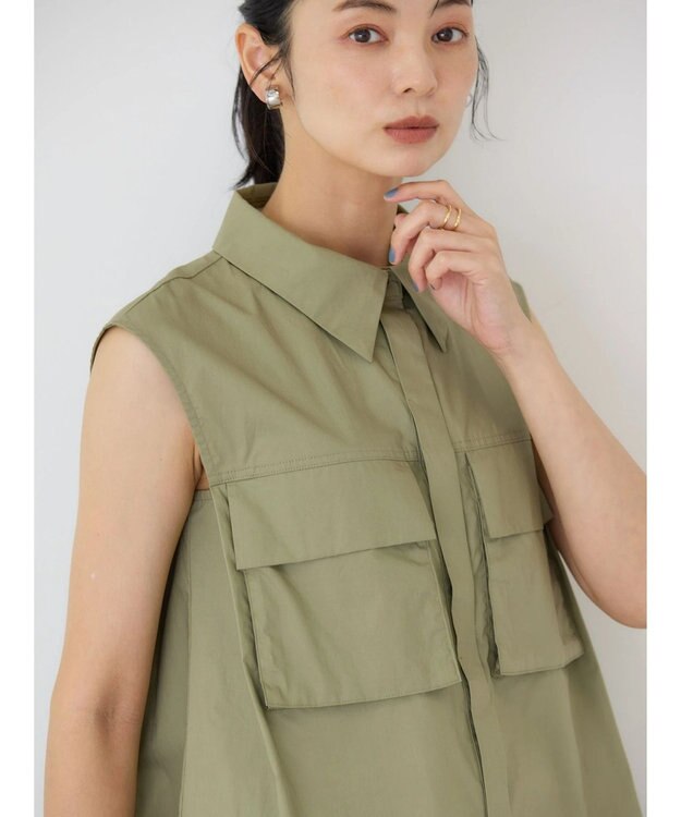 AMERICAN HOLIC ノースリーブＷポケットシャツ Khaki