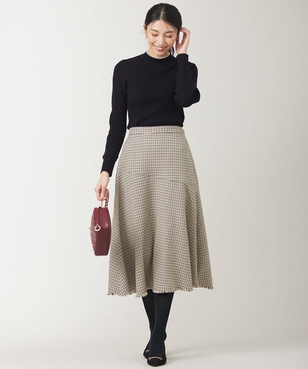 ANY SIS 【洗える】ネックパール調リブ ニット ブラック