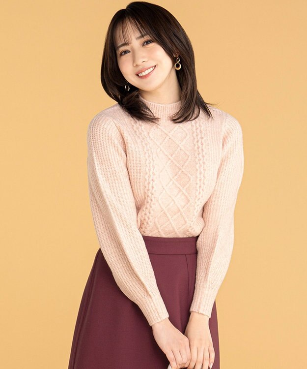 ANY SIS S 【低身長企画】ケーブルコンパクト ニット ペールピンク