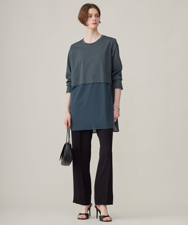 ICB L 【洗える】 シアージャージーコンビ カットソー スレートブルー系