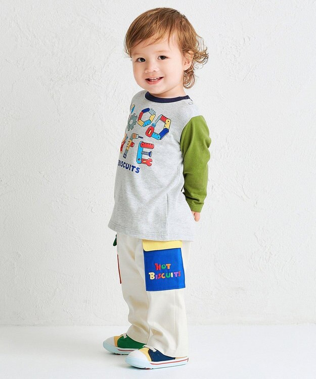 MIKI HOUSE HOT BISCUITS 【80-120cm】GOOD LIFE 長袖Tシャツ グレー