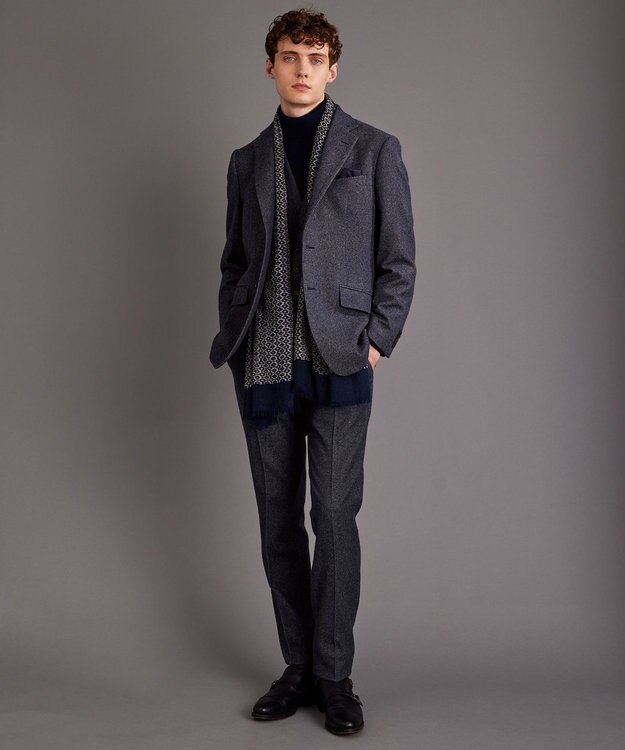 JOSEPH ABBOUD 【イタリア製】ジオメトリックパターン ストール ネイビー系5