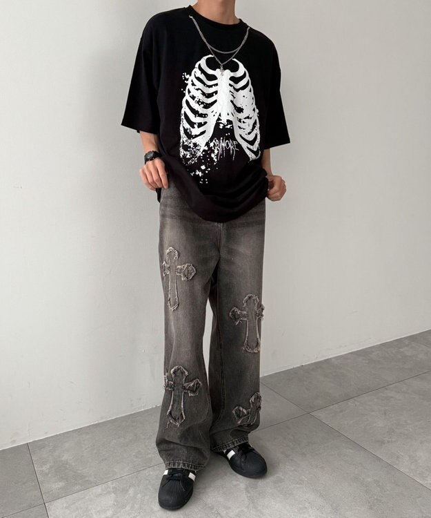 WEGO アクセ付きハードグラフィックT（SS） ブラックその他