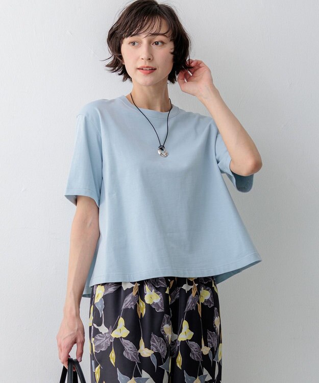23区 L 【先行予約】スビンギザコットン フレア Tシャツ サックスブルー系