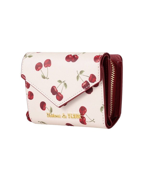 Maison de FLEUR リーフ付きチェリーウォレット Red