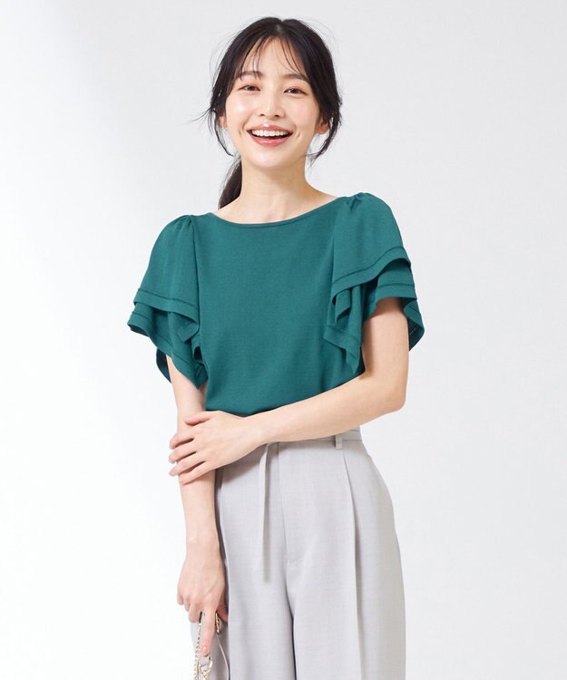 ANY SIS 【接触冷感】レイヤードスリーブ ニット グリーン