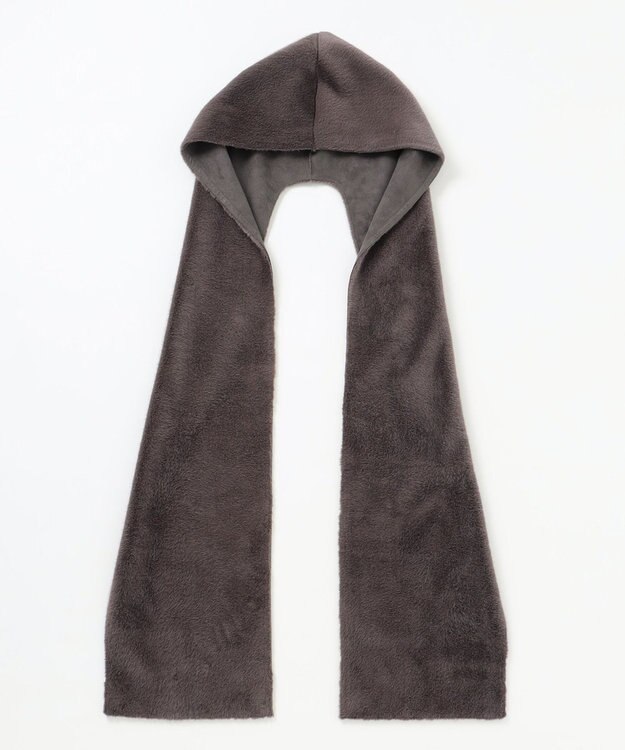 自由区 エコミンクフード付き ストール ダークブラウン系