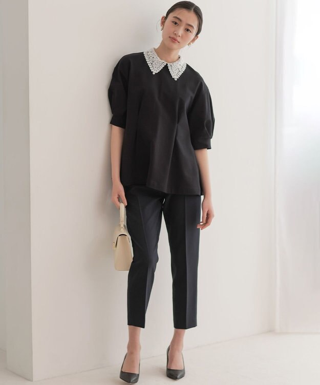 組曲 【2WAY】レース襟フレンチテリーフレア カットソー ブラック系