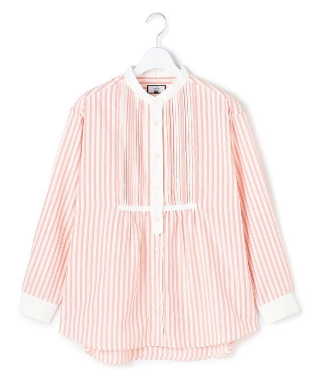 J.PRESS YORK STREET 【WOMEN】ピンタック バンドカラーストライプブラウス ピンク系1