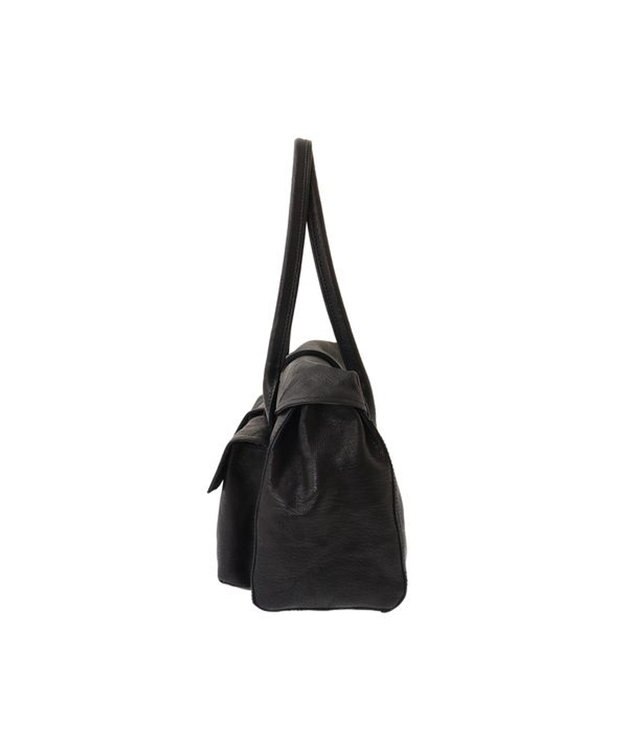 genten ゴートシュリンク かぶせ付トートバッグ クロ